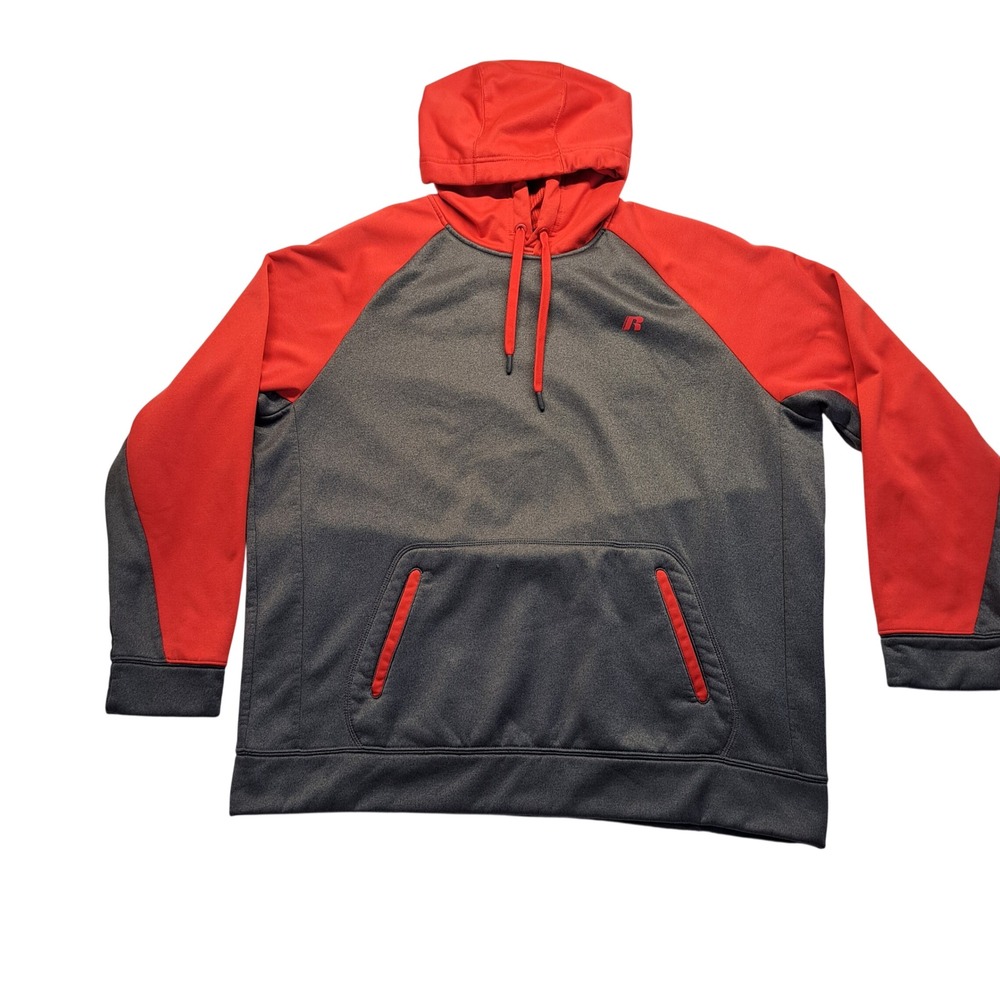 Russell Athletic Hoodie Mens XL Gray Red Excellent‎ Fleece Raglan RS35443R